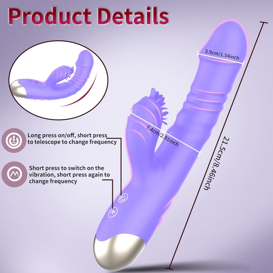 3-in-1 Thrusting & Vibrating Rabbit Dildo – Dual Stimulation Pleasure Toy