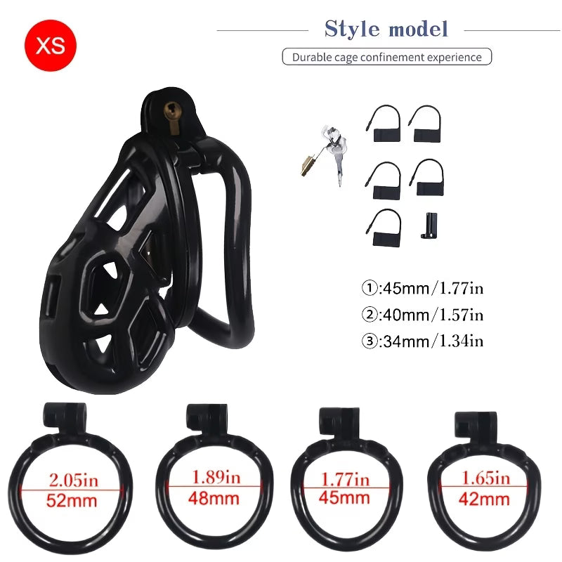 Black Male Chastity Cage – Adjustable Lockable Set