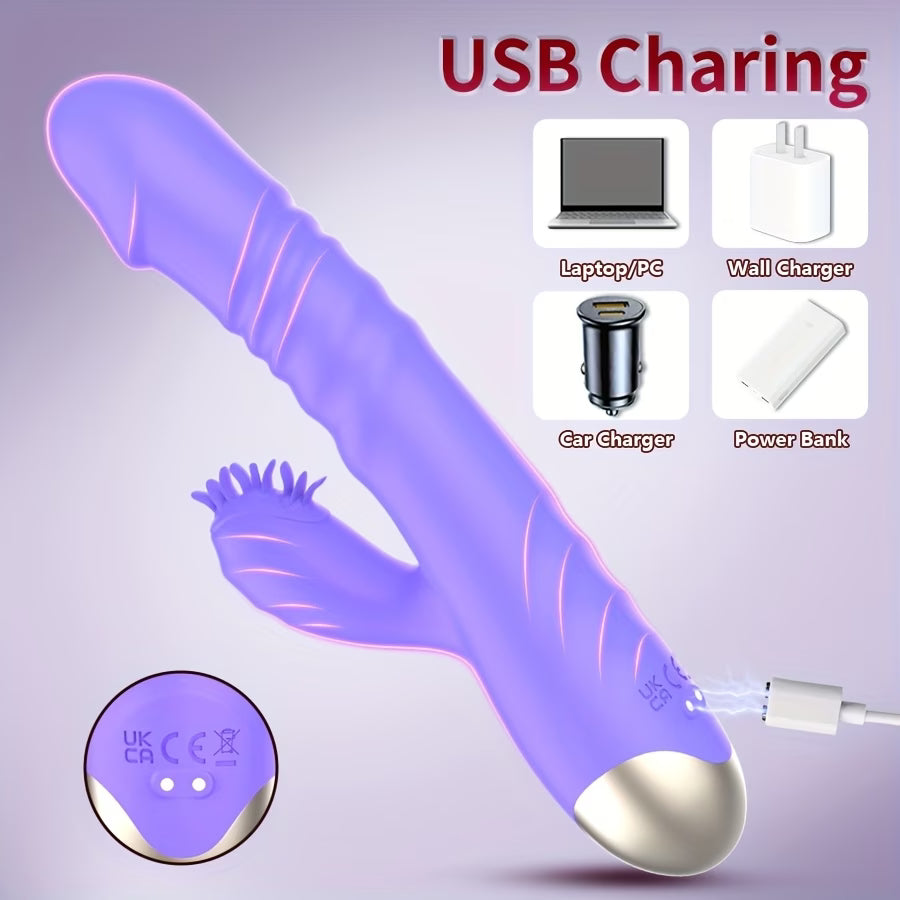3-in-1 Thrusting & Vibrating Rabbit Dildo – Dual Stimulation Pleasure Toy
