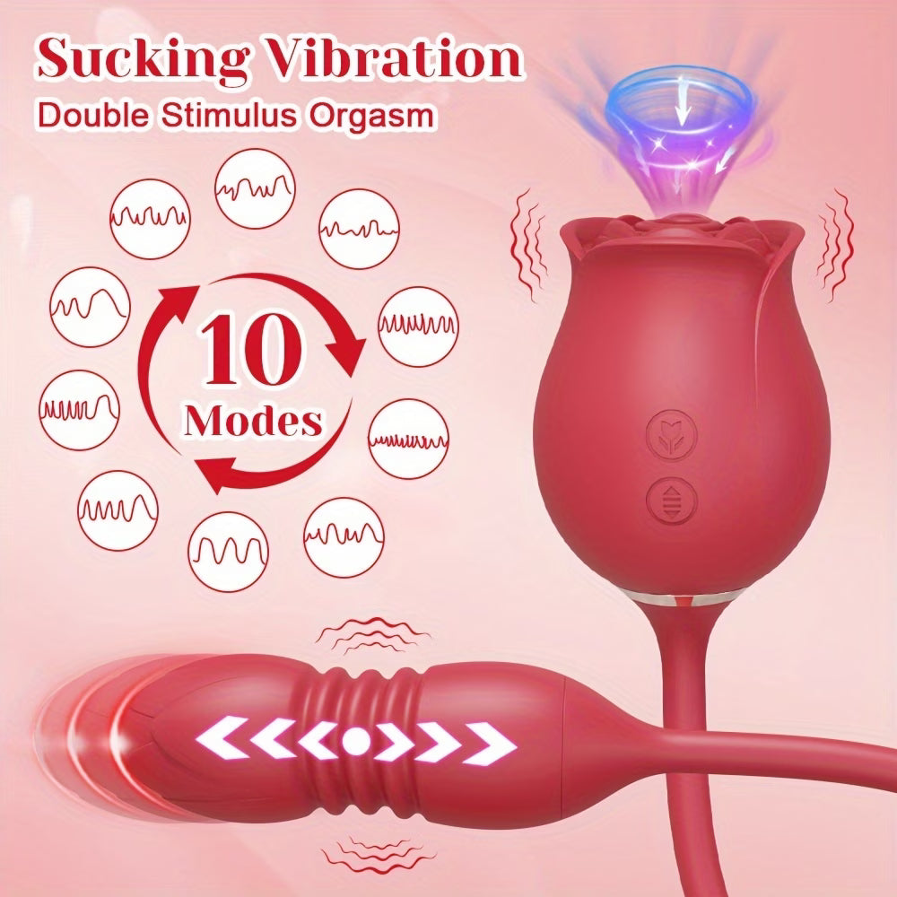 Rose 2-in-1 Vibrating & Thrusting Pleasure Toy – 10 Stimulation Modes