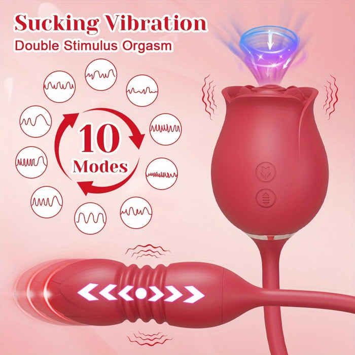 Rose 2-in-1 Vibrating & Thrusting Pleasure Toy – 10 Stimulation Modes