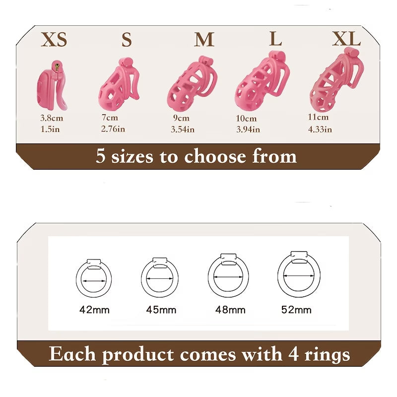 Adjustable Male Chastity Cage Set – 5 Sizes & Secure Lock